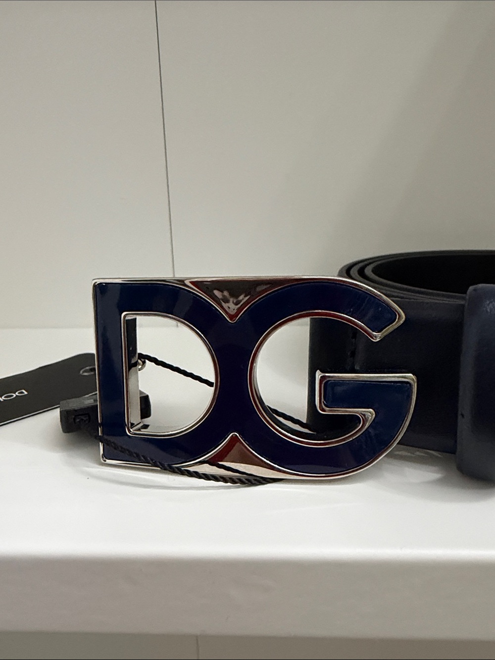 Dolce & Gabbana  Logo Buckle Leather Belt - Navy